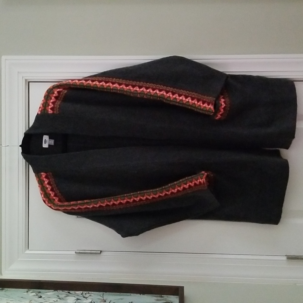 Old Navy Gray Cardigan with Red and Orange Accents
